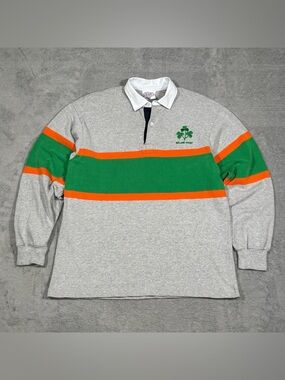 Traditional Rugby Clothing Ireland Polo Jersey Shirt Mens XL Gray Green Stripe
